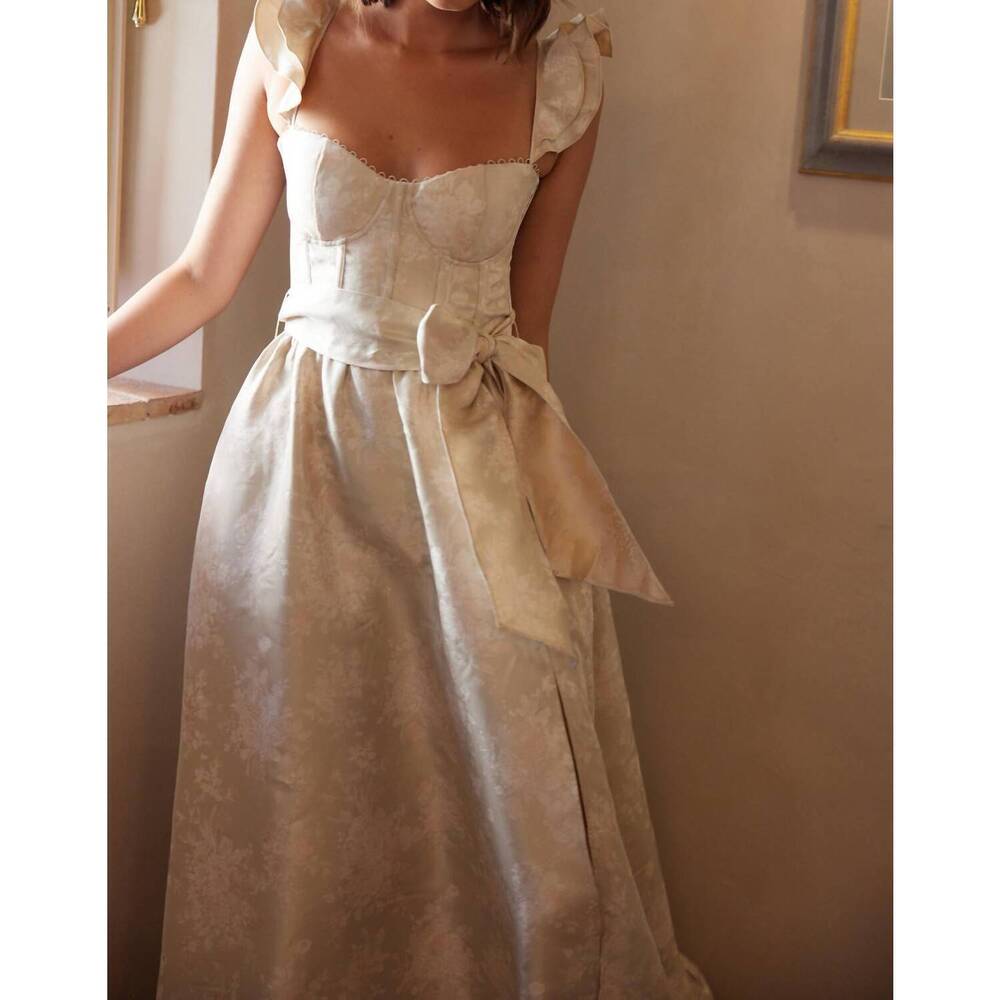 NEW V. CHAPMAN veronica dress in taupe windsor brocade - Picture 2 of 5